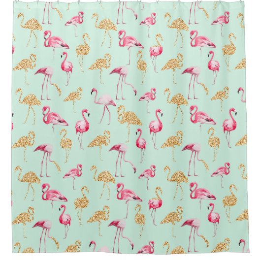 Funny Unique Girly Pink und Gold Funky Flamingo Duschvorhang (Vorderseite)