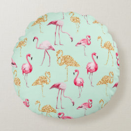 Funny Unique Girly Pink und Gold Funky Flamingo Rundes Kissen