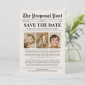 Funny Unique Newspaper Foto Kids Wedding Save The Date (Stehend Vorderseite)