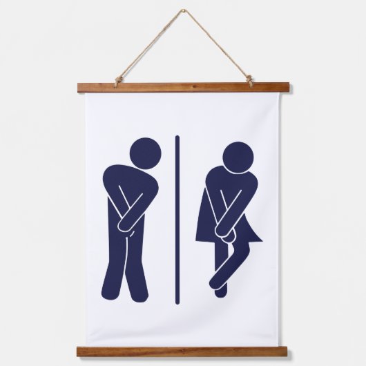 Funny Unisex Badezimmer Sign Wandteppich Mit Holzrahmen (Vorderseite)
