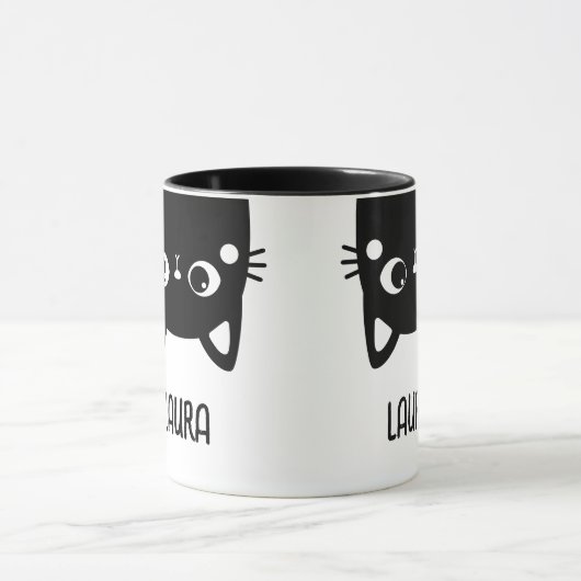 Funny Updown Black Cat mit Name Tasse (Zentrum)