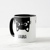 Funny Updown Black Cat mit Name Tasse (Vorderseite Links)