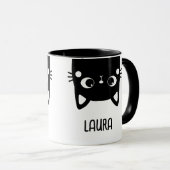Funny Updown Black Cat mit Name Tasse (VorderseiteRechts)