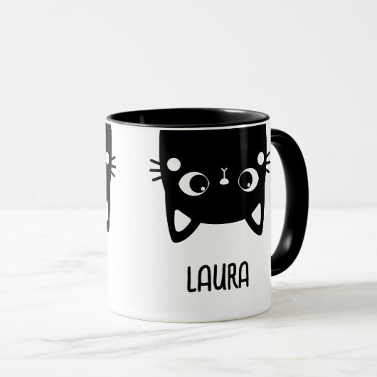 Funny Updown Black Cat mit Name Tasse (VorderseiteRechts)