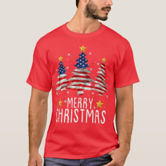 Funny US Flag Xmas Pajama Frohe Weihnachtsbaum Ame T-Shirt
