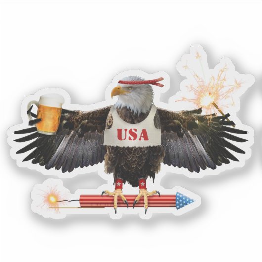 Funny USA Adle 4. Juli Bier und Feuerwerk Aufkleber (Vorderseite)