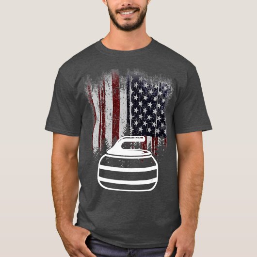 Funny USA American Flag Curling T-Shirt (Vorderseite)
