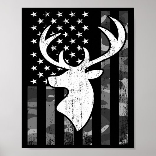 Funny Usa Flag Camouflage Whitetail Buck Deer Hunt Poster (Vorne)