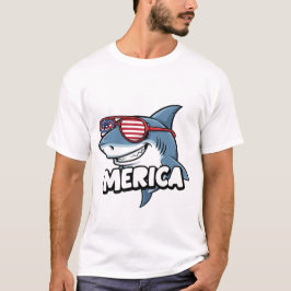 Funny USA Flag Sunglasses Cool American Cute SharK T-Shirt