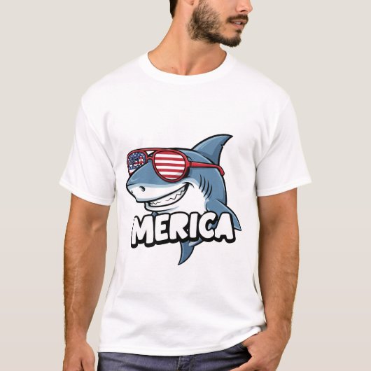 Funny USA Flag Sunglasses Cool American Cute SharK T-Shirt (Vorderseite)