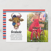 Funny USA Patriotic Cow Abschluss Foto Ankündigung (Vorne/Hinten)