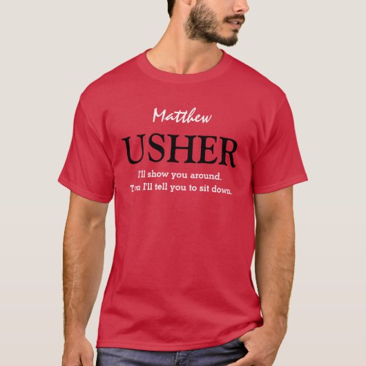 Funny Usher Customizable Wedding Party V03 RED T-Shirt (Vorderseite)
