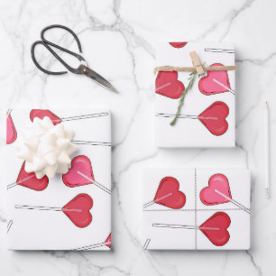 Funny Valentine Red Heart Lollipop Muster Geschenkpapier Set