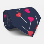Funny Valentine Red Heart | Lollipop Pattern Navy Krawatte (Gerollt)