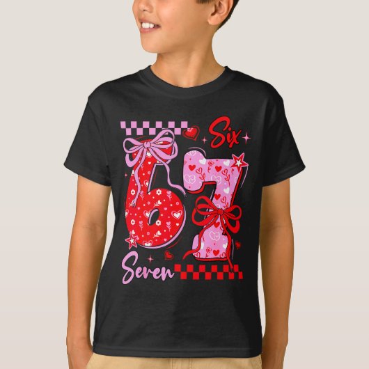 Funny Valentine’s Day 67 Meme 6 7 Valentine Bow He T-Shirt (Vorderseite)
