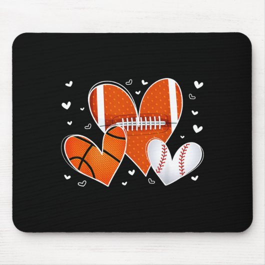 Funny Valentines Baseball Basketball Football Hear Mousepad (Vorne)