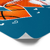 Funny Valentines Baseball Basketball Football Hear Poster (Ecke)