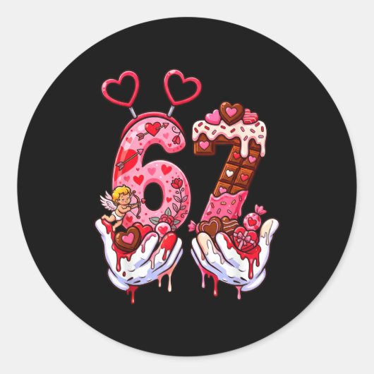 Funny Valentine's Day 67 Meme Hands Six Seven Cud  Runder Aufkleber (Vorderseite)