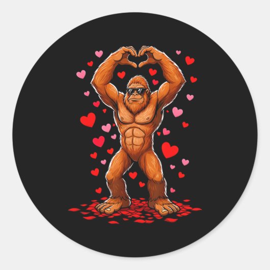 Funny Valentines Day Bigfoot Heart Sungles Sasquat Runder Aufkleber (Vorderseite)