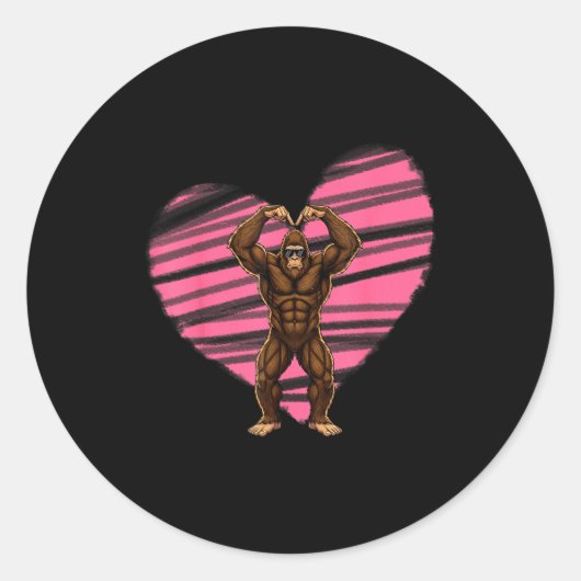 Funny Valentines Day Bigfoot Sungles In Heart Sasq Runder Aufkleber (Vorderseite)