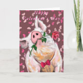 Funny Valentine's Day Card Gentleman Pig mit Rose Karte (Vorderseite)