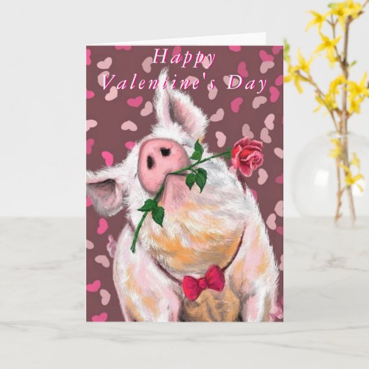 Funny Valentine's Day Card Gentleman Pig mit Rose Karte (Gelbe Blume)