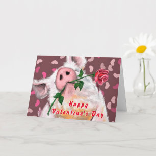 Funny Valentine's Day Card Gentleman Pig mit Rose Karte