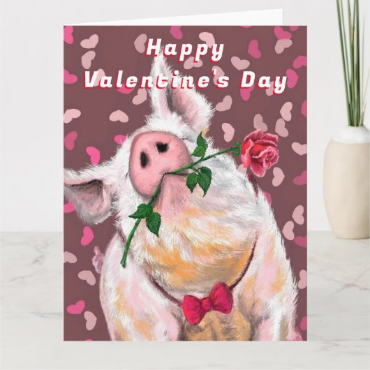 Funny Valentine's Day Card Gentleman Pig Rose Karte (Vorderseite)