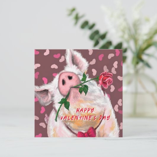 Funny Valentine's Day Card mit Gentleman Pig Karte (Stehend Vorderseite)