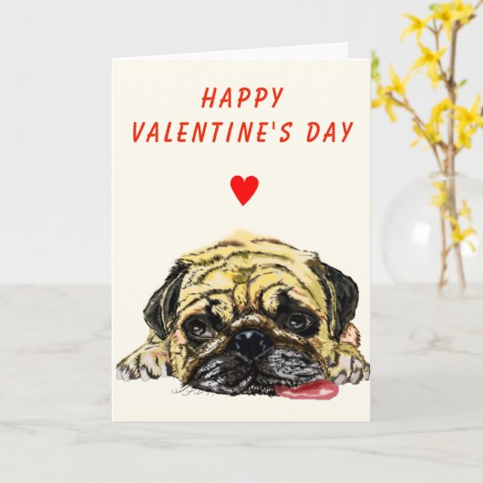 Funny Valentine's Day Card mit Mops Dog Karte (Gelbe Blume)