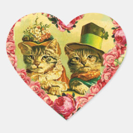FUNNY VALENTINE'S DAY CATCATS MIT PINK ROSE HERZ Herz-Aufkleber