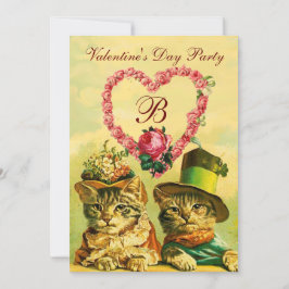 FUNNY VALENTINE'S DAY CATS, PINK ROSE HERZ UAWG EINLADUNG