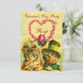 FUNNY VALENTINE'S DAY CATS, PINK ROSE HERZ UAWG EINLADUNG (Stehend Vorderseite)