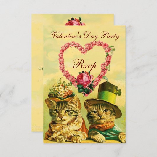 FUNNY VALENTINE'S DAY CATS, PINK ROSE HERZ UAWG EINLADUNG (Vorne/Hinten)