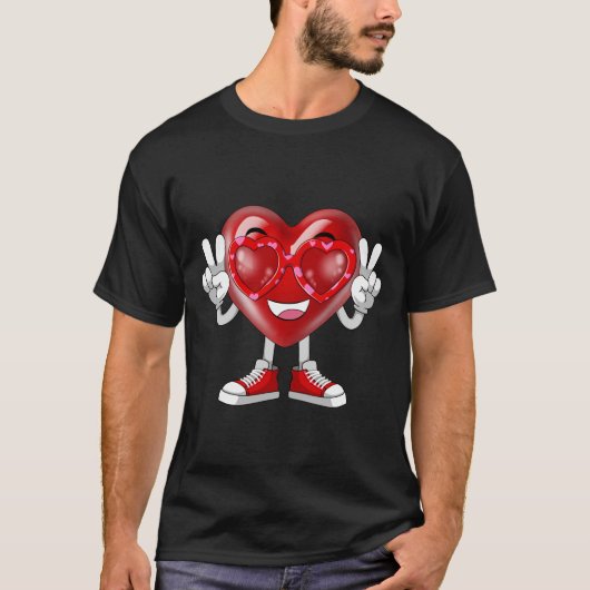 Funny Valentine's Day Heart Peace Hand Sonnenbrill T-Shirt (Vorderseite)