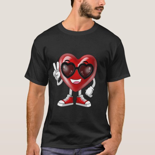 Funny Valentine's Day Heart Peace Hand Sonnenbrill T-Shirt (Vorderseite)