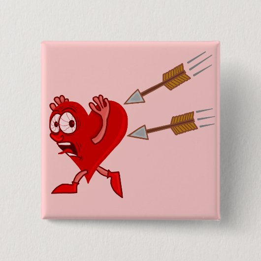 Funny Valentine's Day Heart Running from Arrows Button (Vorderseite)
