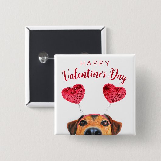 Funny Valentine's Day Hund Niedlich Heart Headband Button (Vorne & Hinten)