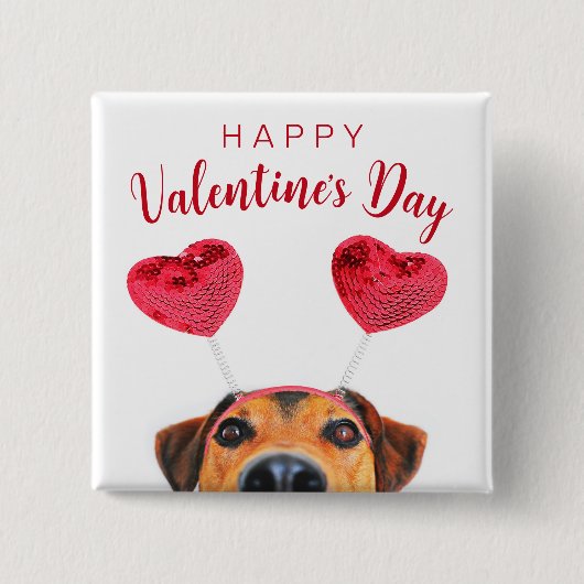 Funny Valentine's Day Hund Niedlich Heart Headband Button (Vorderseite)