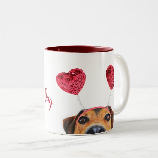 Funny Valentine's Day Hund Niedlich Heart Headband Zweifarbige Tasse (VorderseiteRechts)