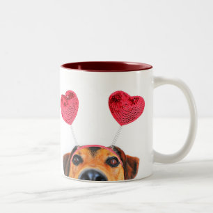 Funny Valentine's Day Hund Niedlich Heart Headband Zweifarbige Tasse