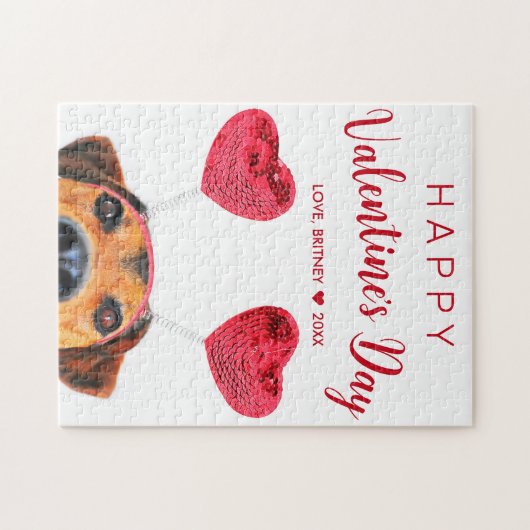 Funny Valentine's Day Niedlich Hunde Herz-Band Puzzle (Horizontal)