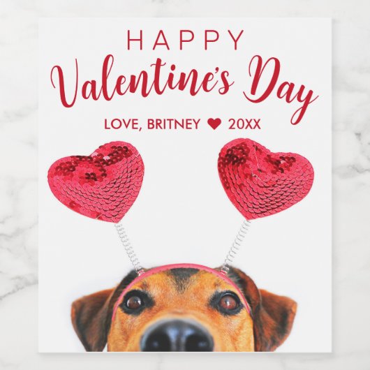 Funny Valentine's Day Niedlich Hunde Herz-Band Weinetikett (Einzelnes Label)