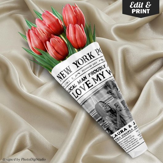 Funny Valentines Newspaper Blume Bouquet Wrap Geschenkpapier Set