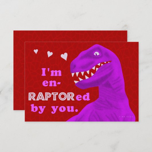 Funny Valentine's Raptor Dinosaur Kinder-Klassenzi Einladung (Vorne/Hinten)