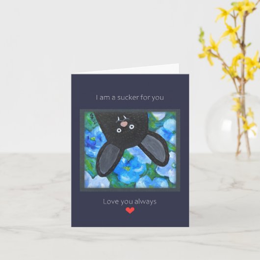 Funny Vampire Bat Niedlich Whimsical Goth Valentin Karte (Gelbe Blume)