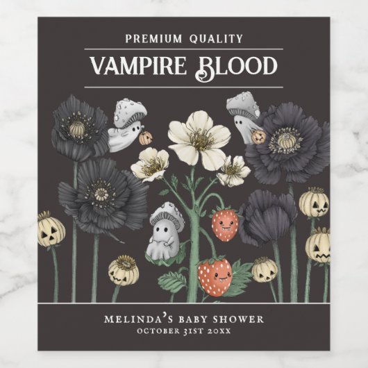 Funny Vampire Blütendusche Halloween Baby Weinetikett (Einzelnes Label)
