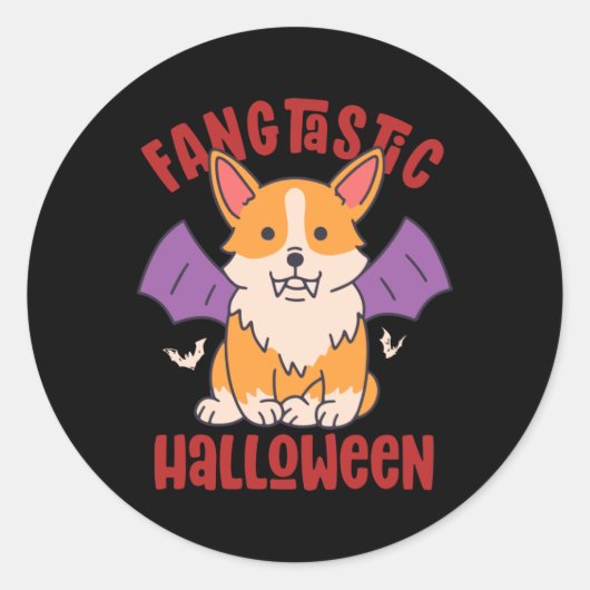 Funny Vampire Corgi Dog Lover Fangtastic Halloween Runder Aufkleber (Vorderseite)