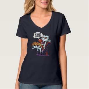Funny Vampire Eating Pizza Halloween Lazy Costume T-Shirt
