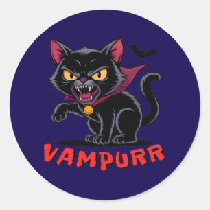 Funny Vampurr Vampire Cat Halloween Puff Runder Aufkleber